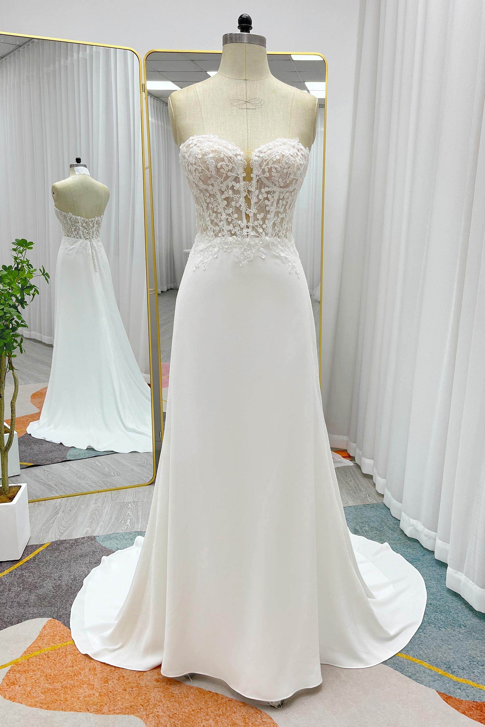 Sheath Court Train Lace Luxuriant Satin Wedding Dress CW3232 - COCOMELODY
